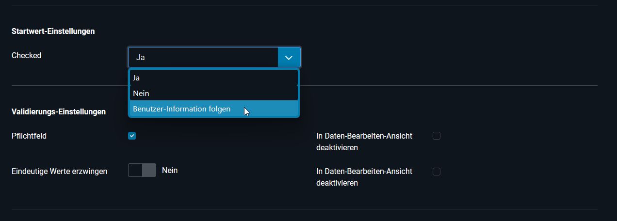 Setzen der Option 'Benutzer-Information folgen' Setzen der Option 'Benutzer-Information folgen'