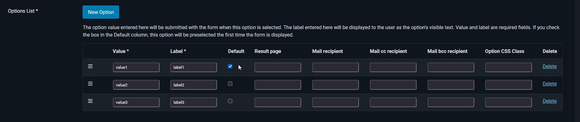 Options are created in the field configuration in the options list Options are created in the field configuration in the options list
