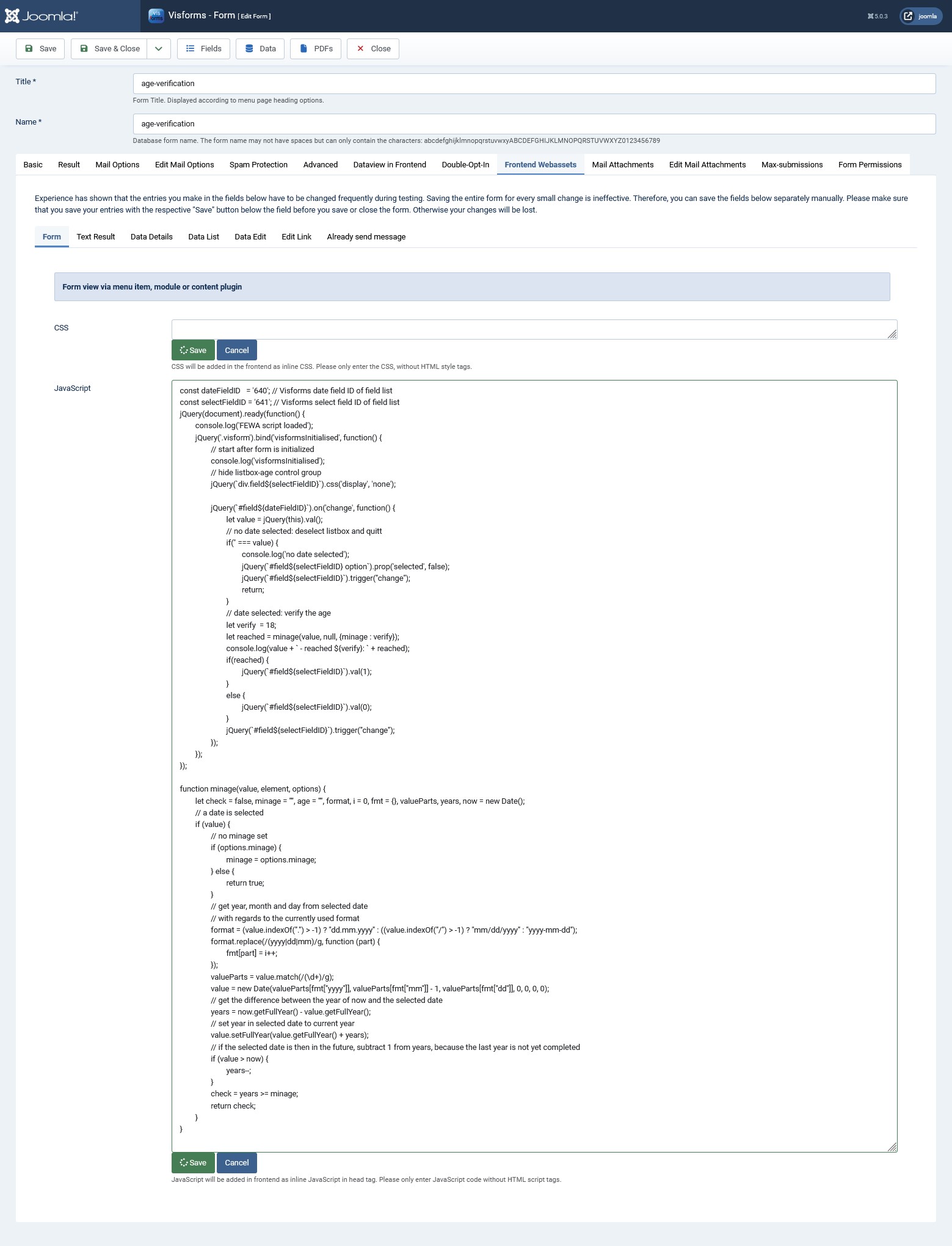 Form configuration