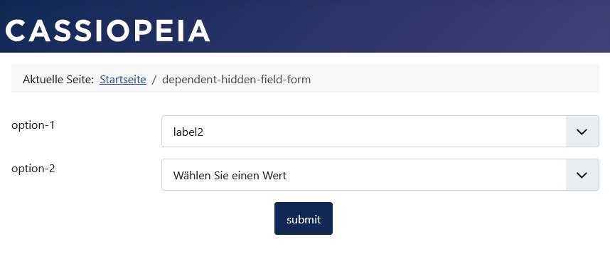 Im bedingten Listbox-Feld 'option-2' wird der Benutzer eine Auswahl treffen.