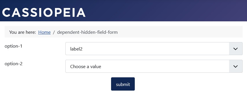 The user will make a selection in the conditional listbox field 'option-2'.