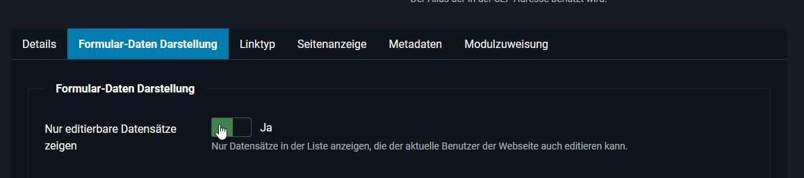 Menü-Konfiguration: Nur editierbare Datensätze anzeigen. Menü-Konfiguration: Nur editierbare Datensätze anzeigen.