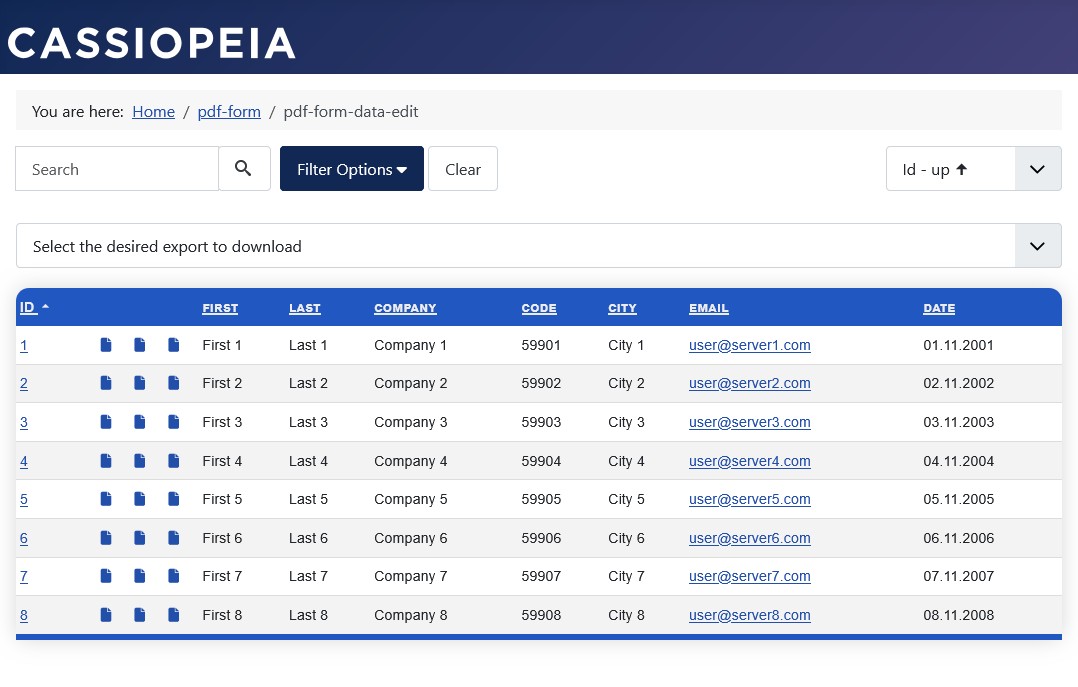 Data view in the frontend: Access right to PDF export all data. Data view in the frontend: Access right to PDF export all data.
