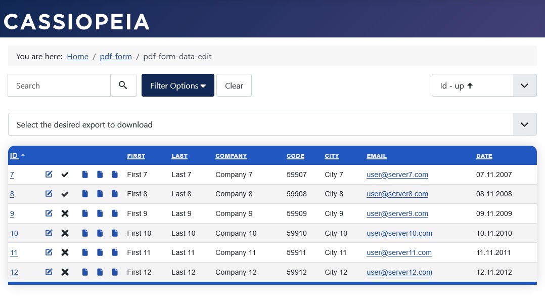 Data view in the frontend: Only editable records and access to edit your own data. Data view in the frontend: Only editable records and access to edit your own data.