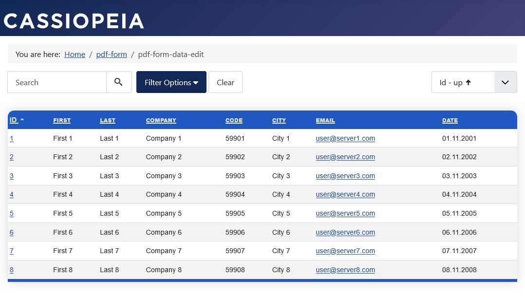 Data view in the frontend: All records and no data editing rights. Data view in the frontend: All records and no data editing rights.