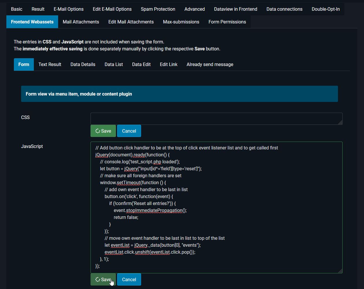 Form configuration Form configuration