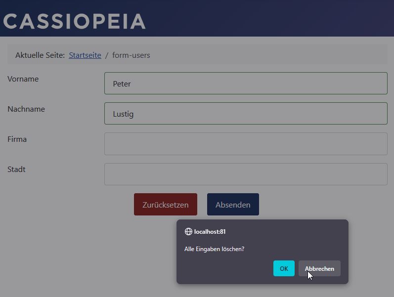 Zurücksetzen-Button mit Abfrage Zurücksetzen-Button mit Abfrage
