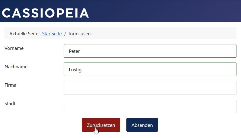 Zurücksetzen-Button im Formular Zurücksetzen-Button im Formular