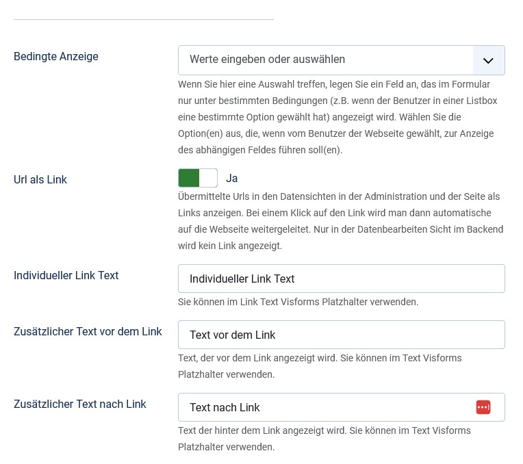 Field configuration: Specify individual texts