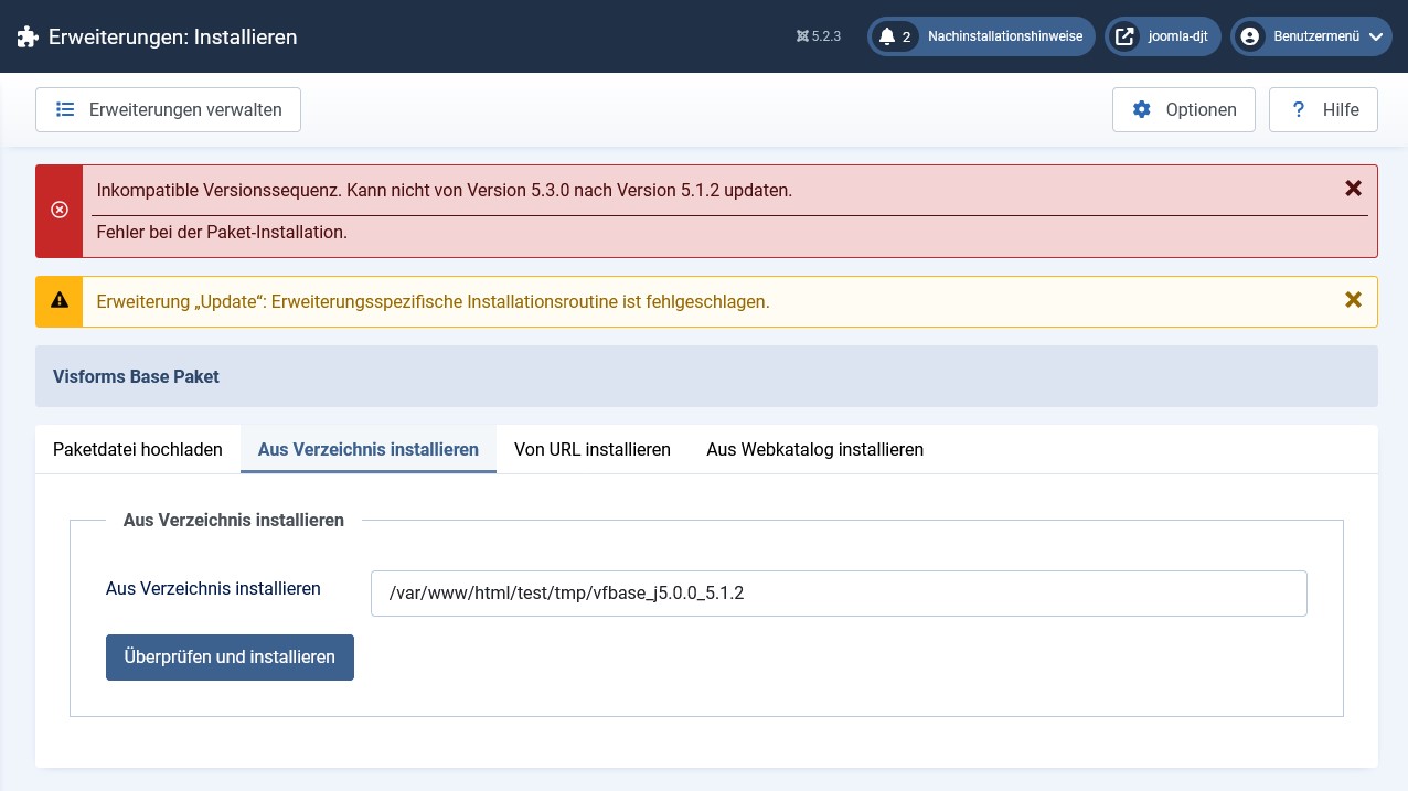 Kein Downgrade von Visforms