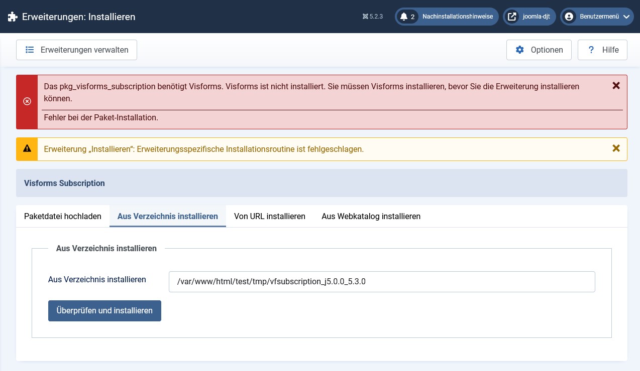 Visforms Subscription benötigt Visforms