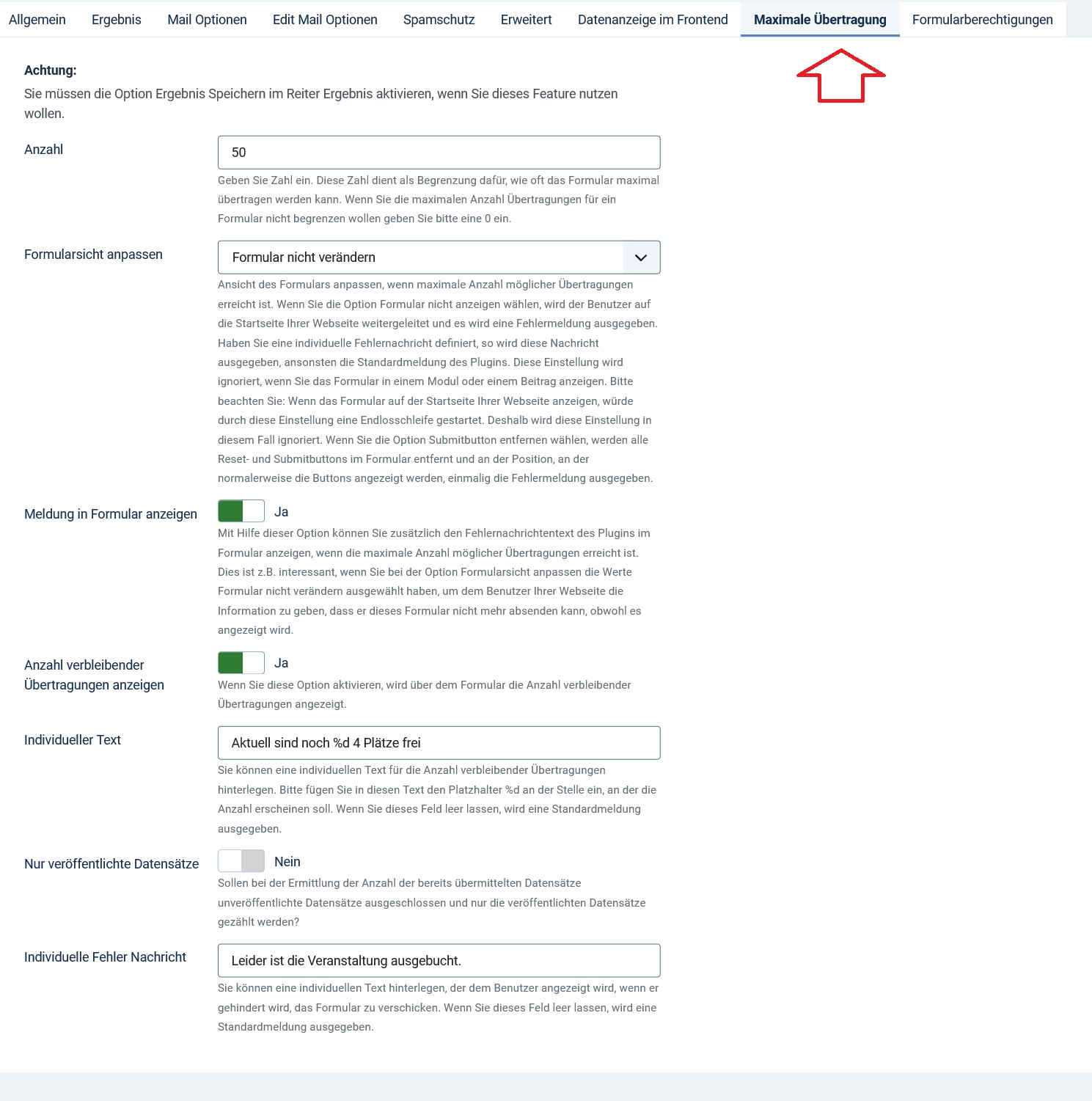 Form configuration