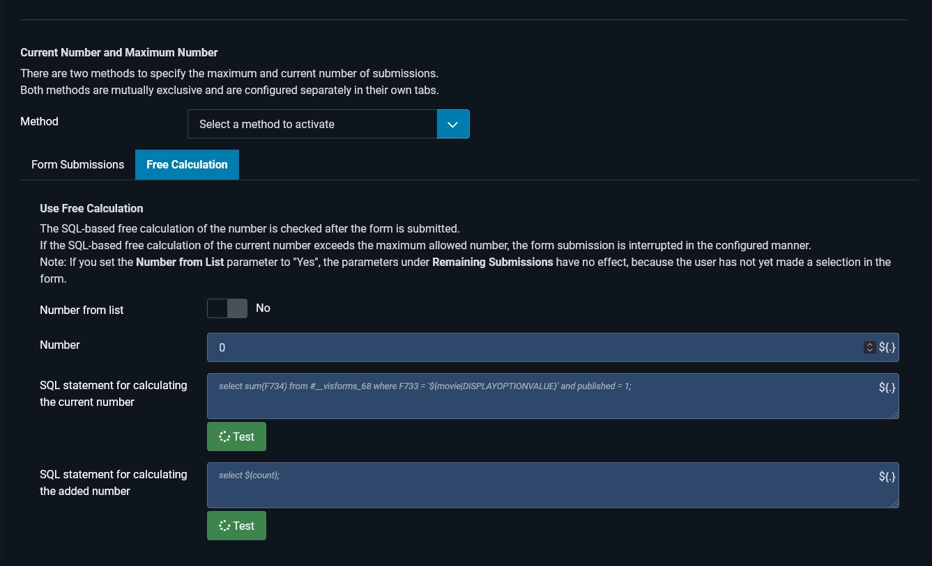 Form configuration Form configuration