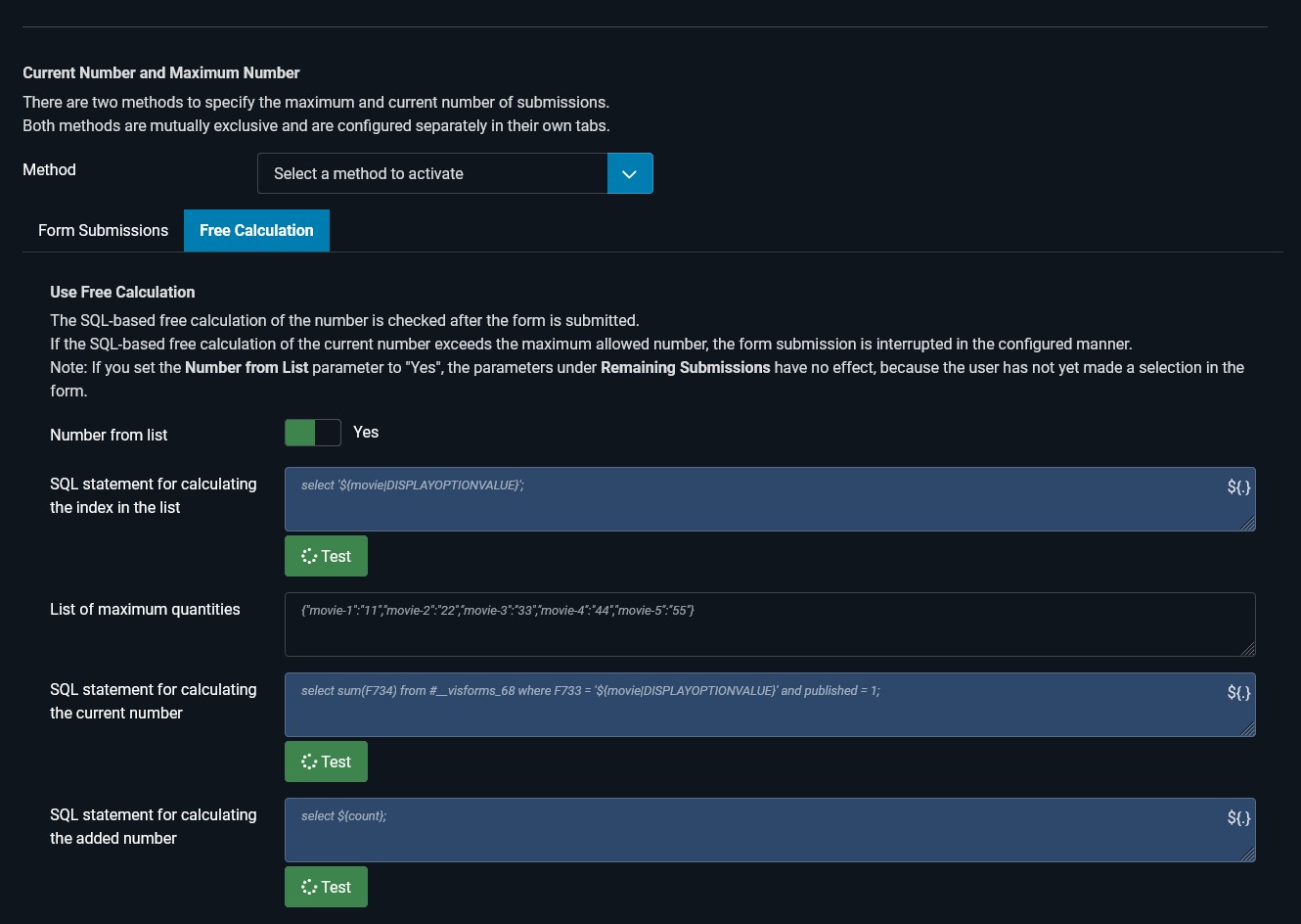 Form configuration Form configuration