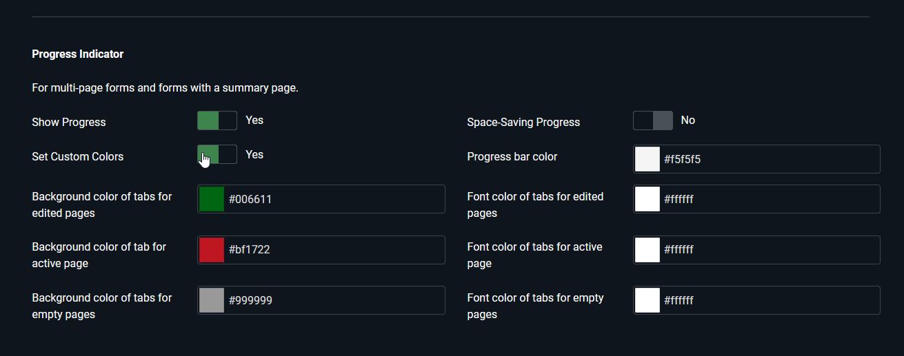 Form configuration of the progress indicator with default colors Form configuration of the progress indicator with default colors