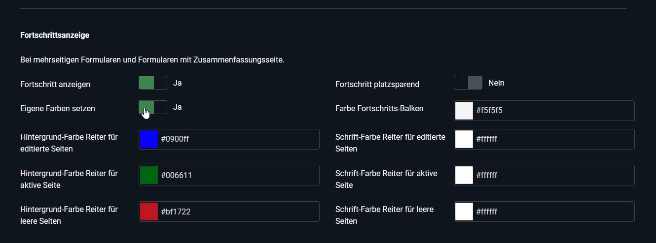 Formular-Konfiguration der Fortschrittsanzeige mit individuellen Farben Formular-Konfiguration der Fortschrittsanzeige mit individuellen Farben