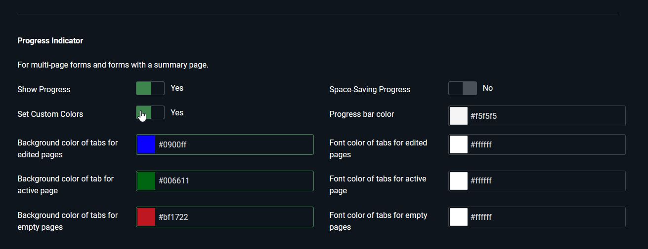 Form progress bar configuration with custom colors Form progress bar configuration with custom colors