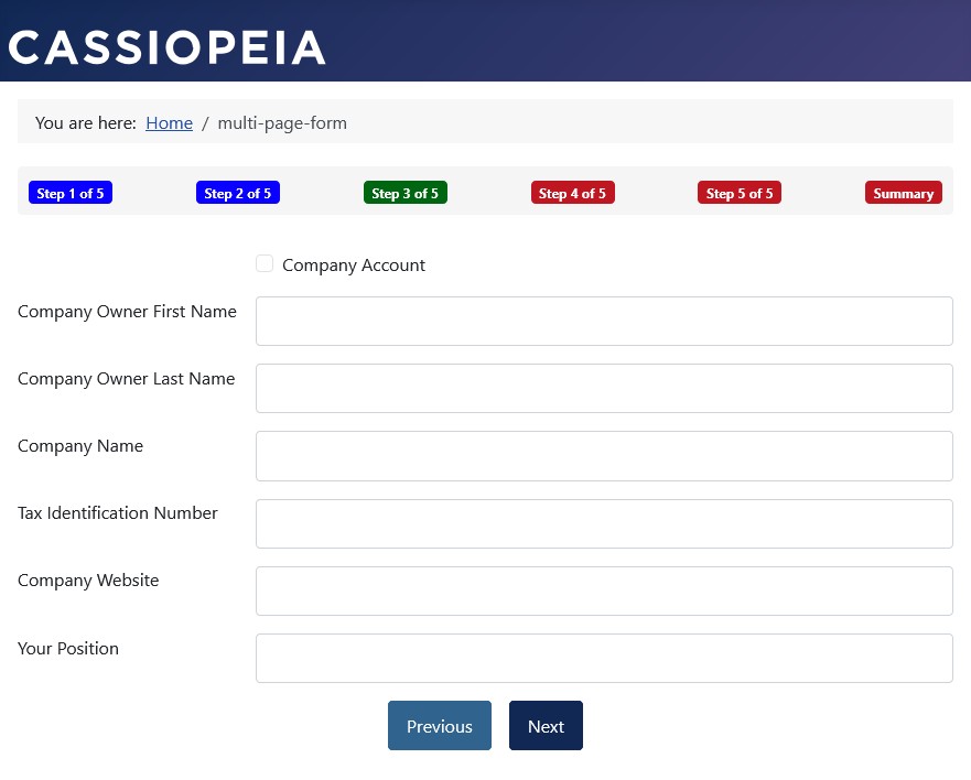 Form with progress indicator in individual colors