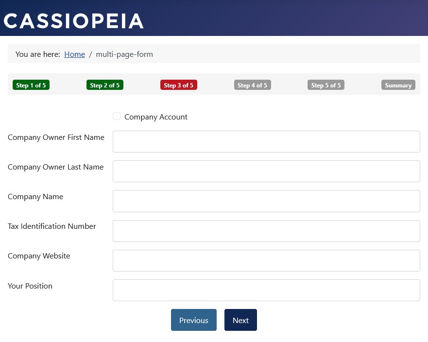 Form with progress indicator Form with progress indicator
