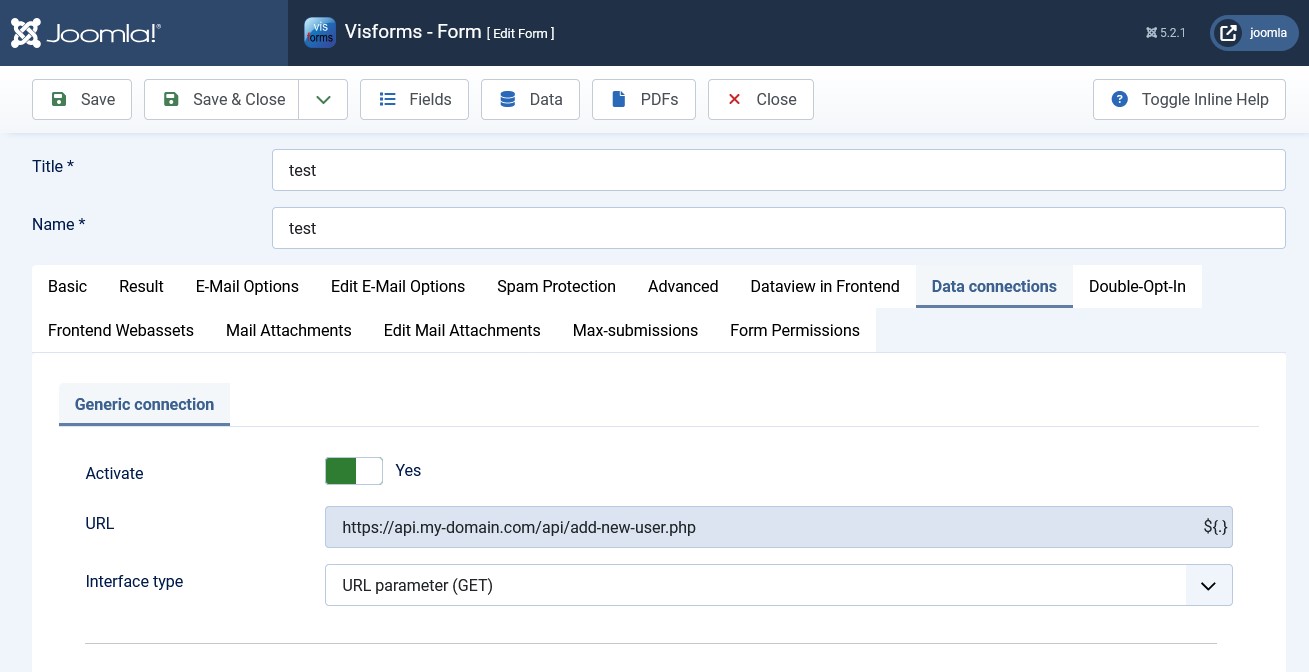 Settings in the form configuration