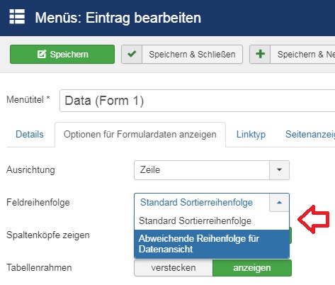 Field order in data view