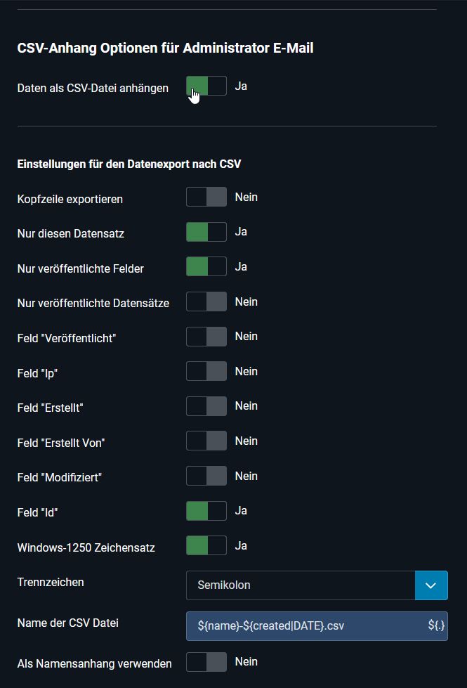 CSV der Administrator-E-Mail CSV der Administrator-E-Mail