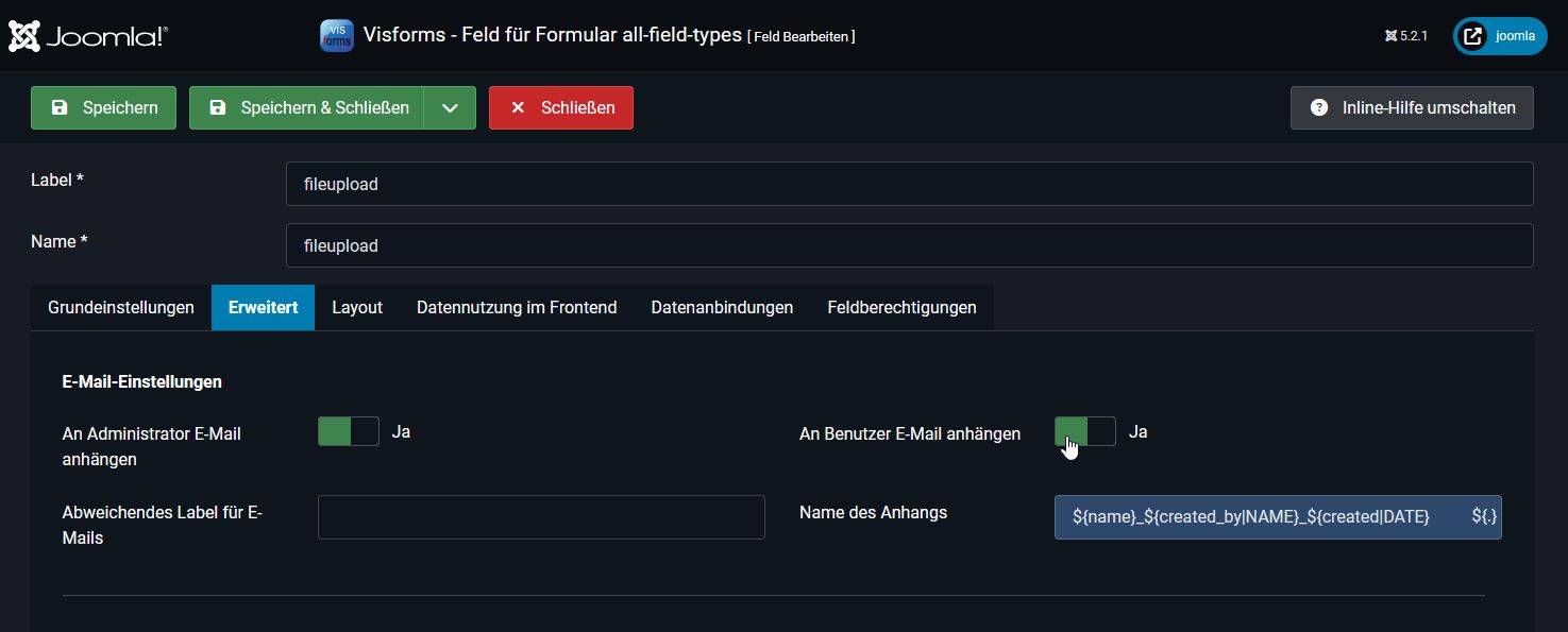 Feld-Konfiguration von E-Mail-Anhängen Feld-Konfiguration von E-Mail-Anhängen