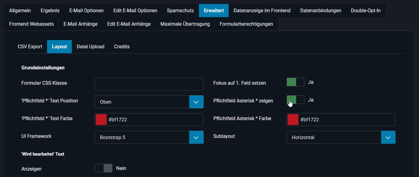 Pflichtfeld Asterisk * am Feld konfigurieren: Voreinstellung im der Formular-Konfiguration Pflichtfeld Asterisk * am Feld konfigurieren: Voreinstellung im der Formular-Konfiguration