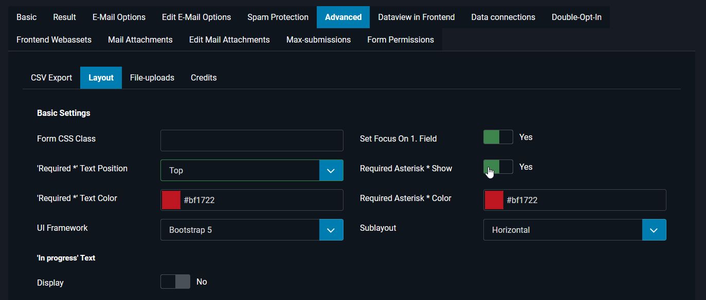 Configure required field asterisk * on the field: Default setting in the form configuration Configure required field asterisk * on the field: Default setting in the form configuration
