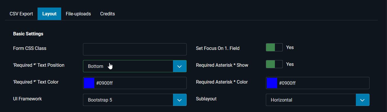 Example configuration in blue with the 'Required *' text at the very bottom of the form Example configuration in blue with the 'Required *' text at the very bottom of the form