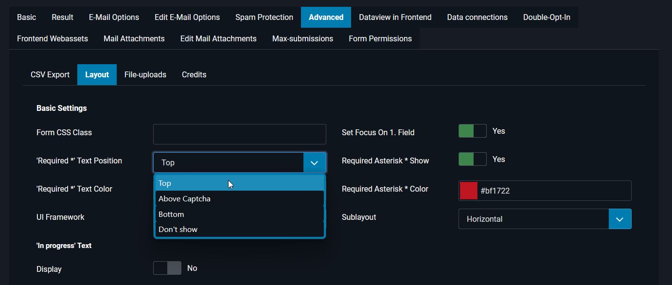 Configure required field display: Default setting in the form configuration Configure required field display: Default setting in the form configuration