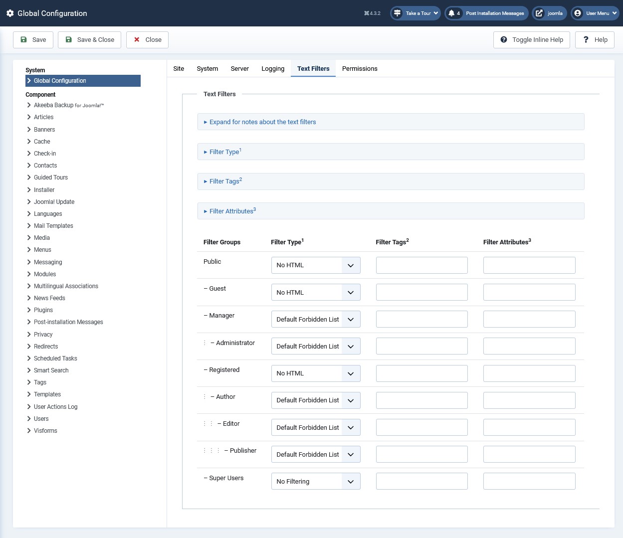 Joomla text filter