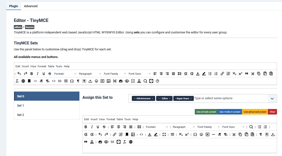 TinyMCE Configuration: Set assignment