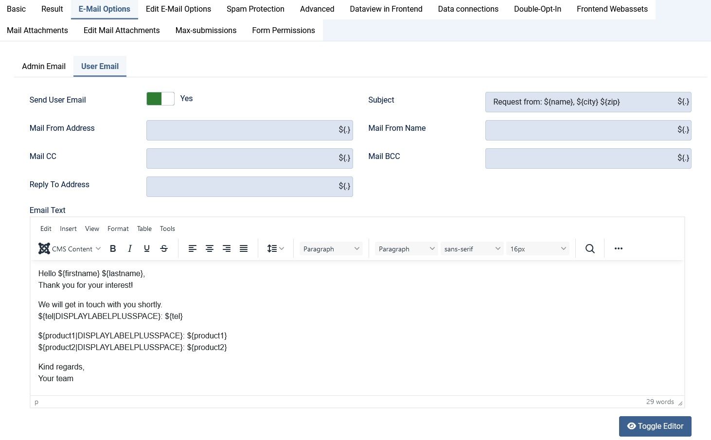 Visforms placeholders and placeholder replacement