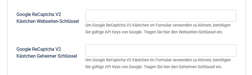 Google reCAPTCHA V2 Kästchen-Schlüssel