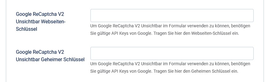Google reCAPTCHA V2 Unsichtbar-Schlüssel