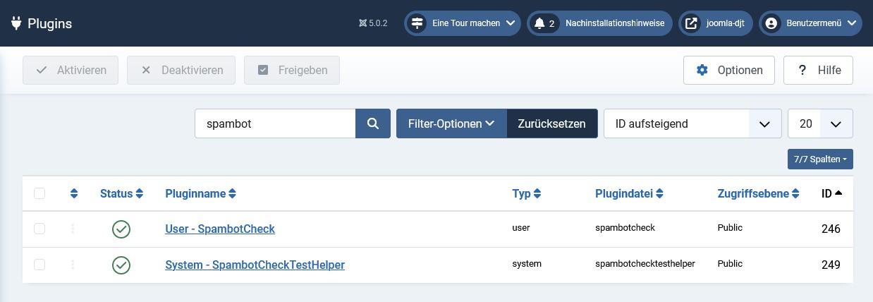 Plugin 'SpambotCheck' mit Tool-Plugin 'SpambotCheckTestHelper'