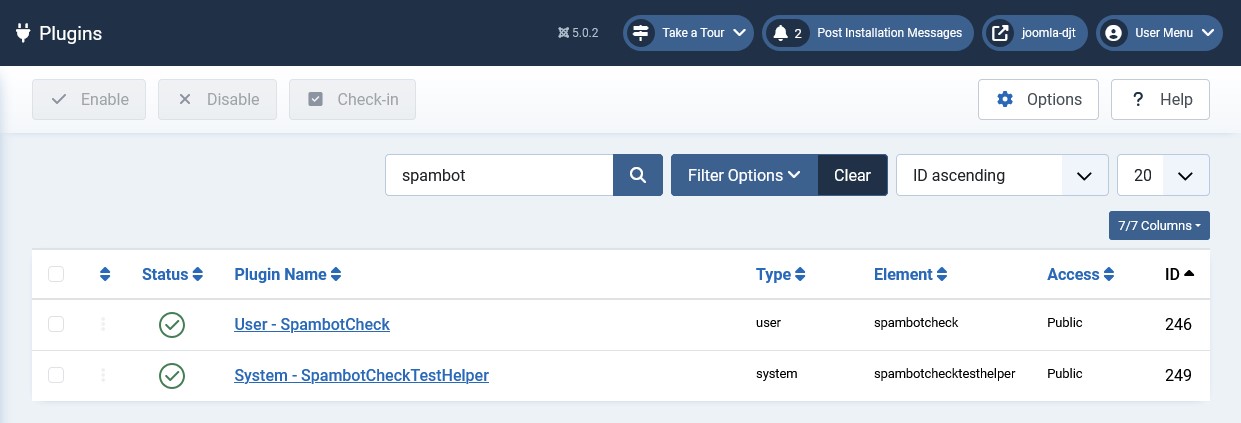 Plugin 'SpambotCheck' with tool plugin 'SpambotCheckTestHelper'